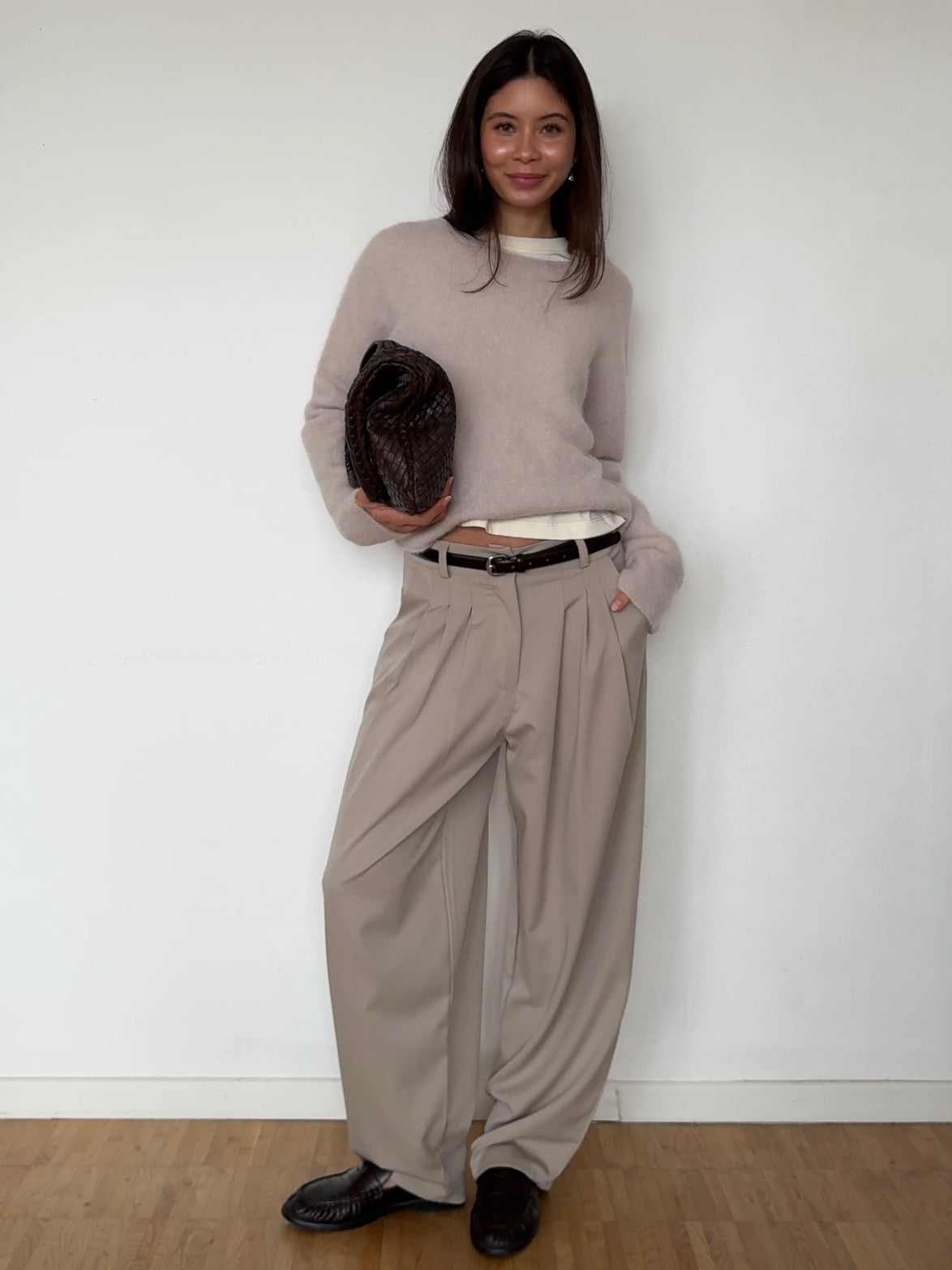 Stoffhose mit Bundfalten - Beige