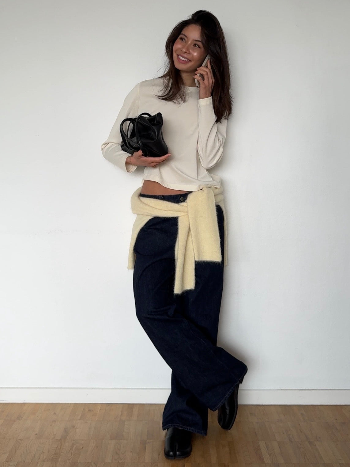 Basic Langarm Shirt - Creme