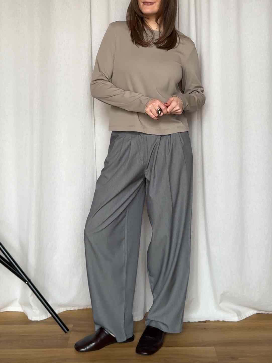 Basic Langarm Shirt - Taupe