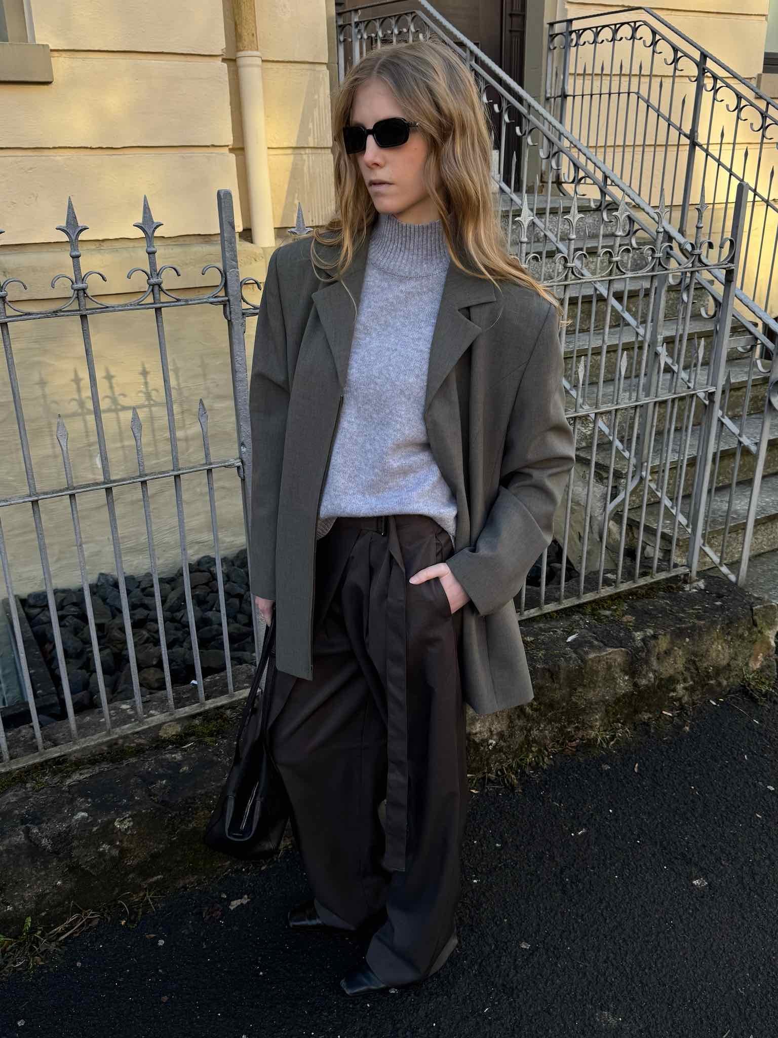 Blazer mit Reißverschluss - Oliv-grau