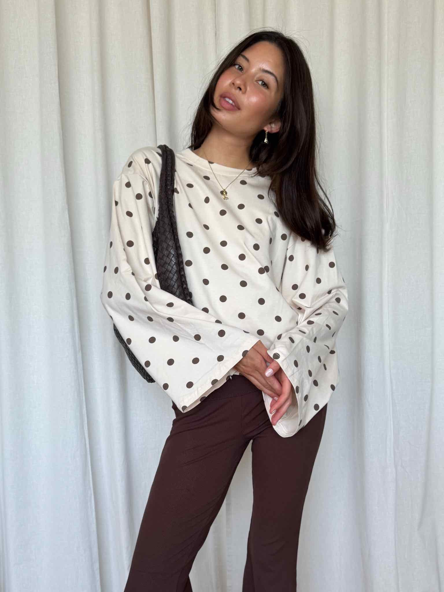 Boxy Longsleeve Dots - Beige/Braun