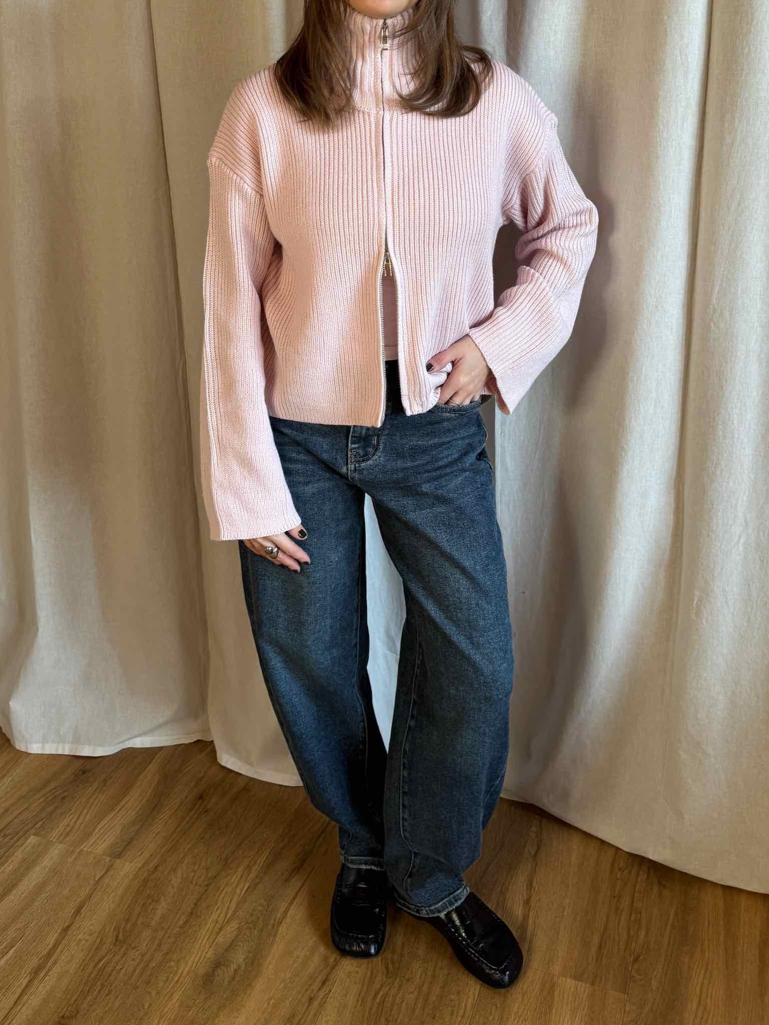Cardigan mit Stehkragen - Rosa