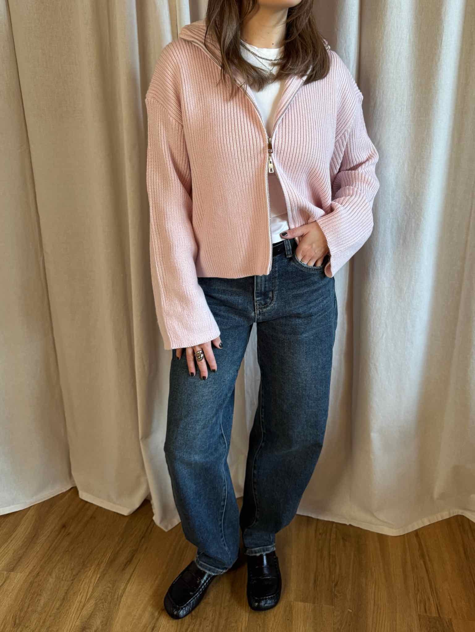 Cardigan mit Stehkragen - Rosa