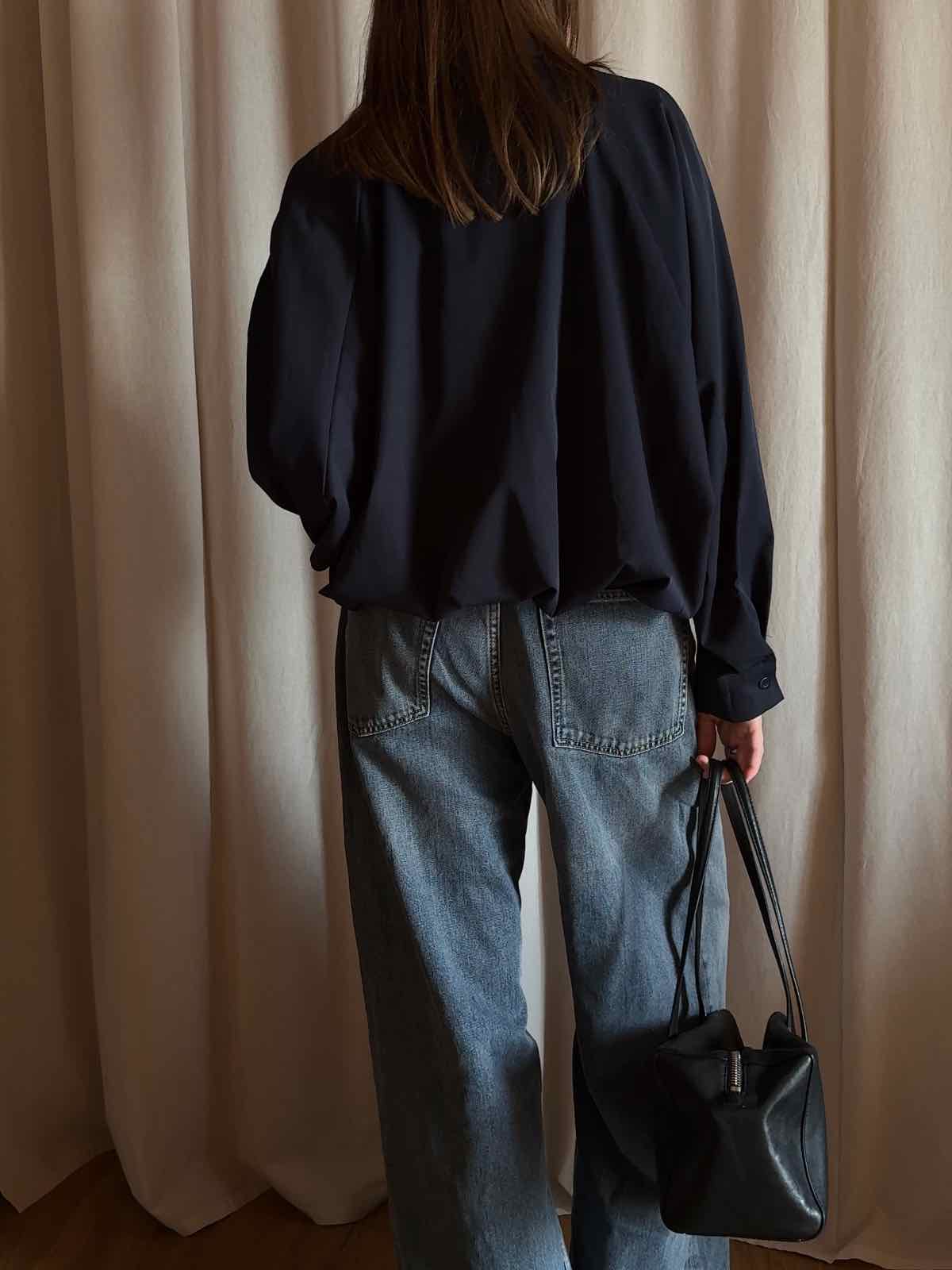 Cropped Balloon Blouse - Navy