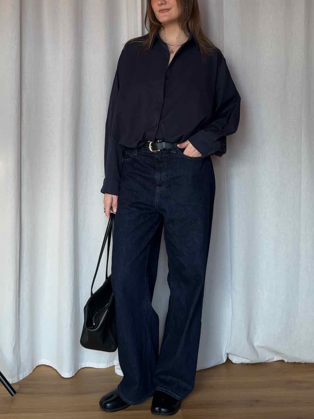 Cropped Balloon Blouse - Navy