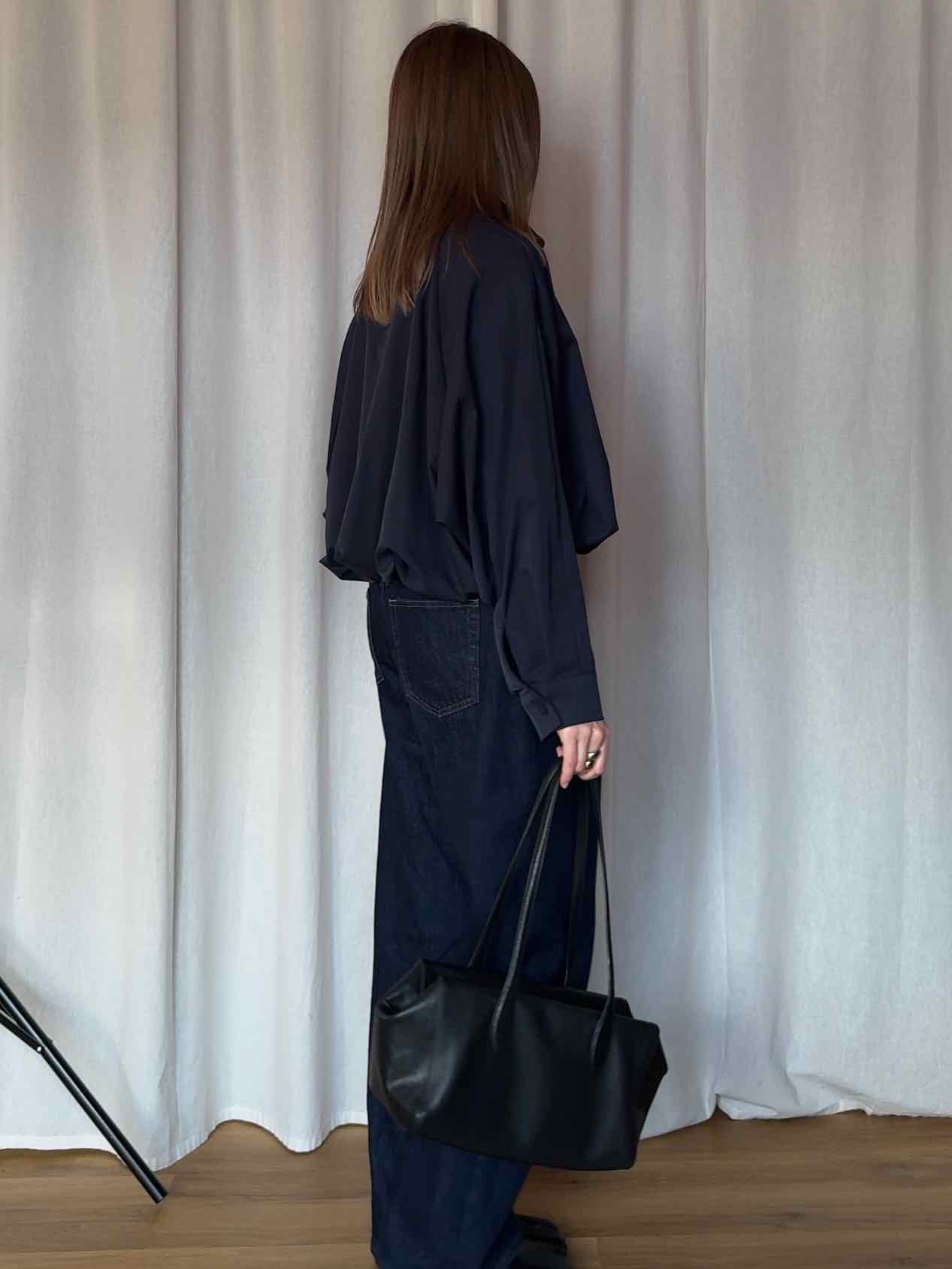 Cropped Balloon Blouse - Navy
