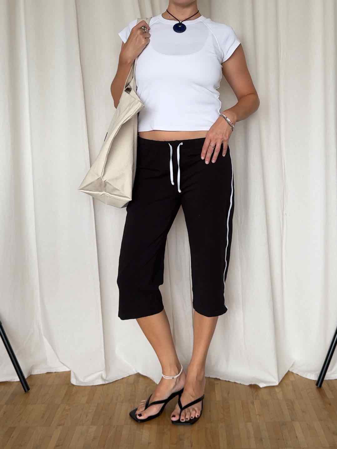 Jersey Capri Hose von Bon Prix - Schwarz/Weiß
