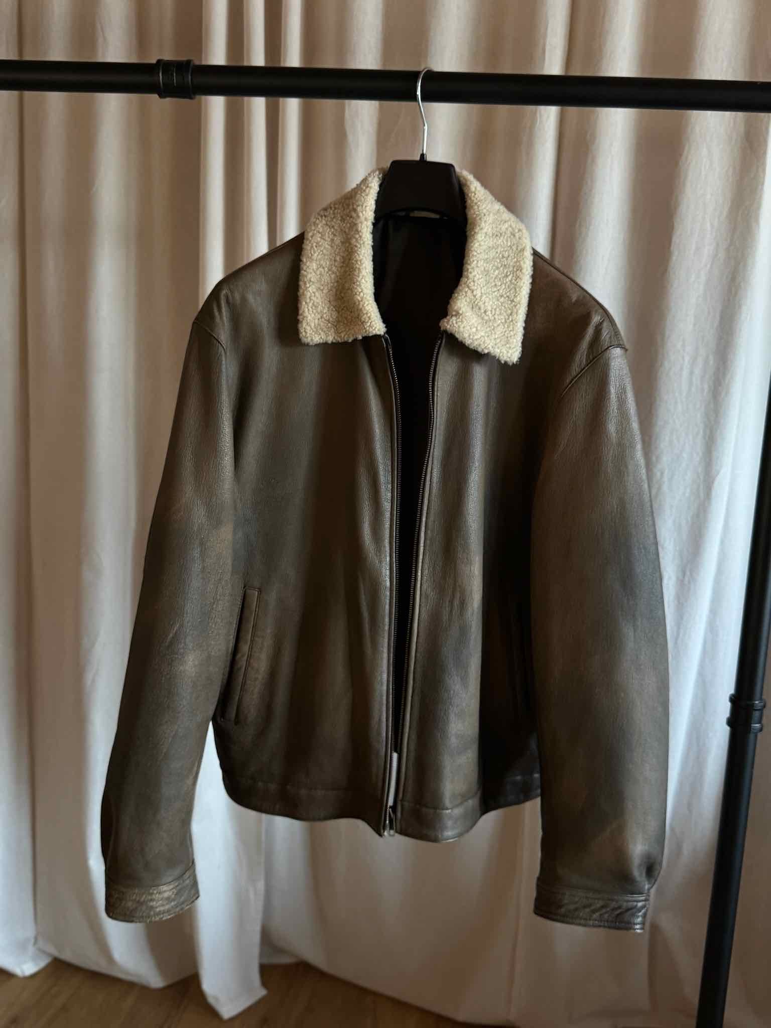 Lederjacke mit Fellkragen - Braun