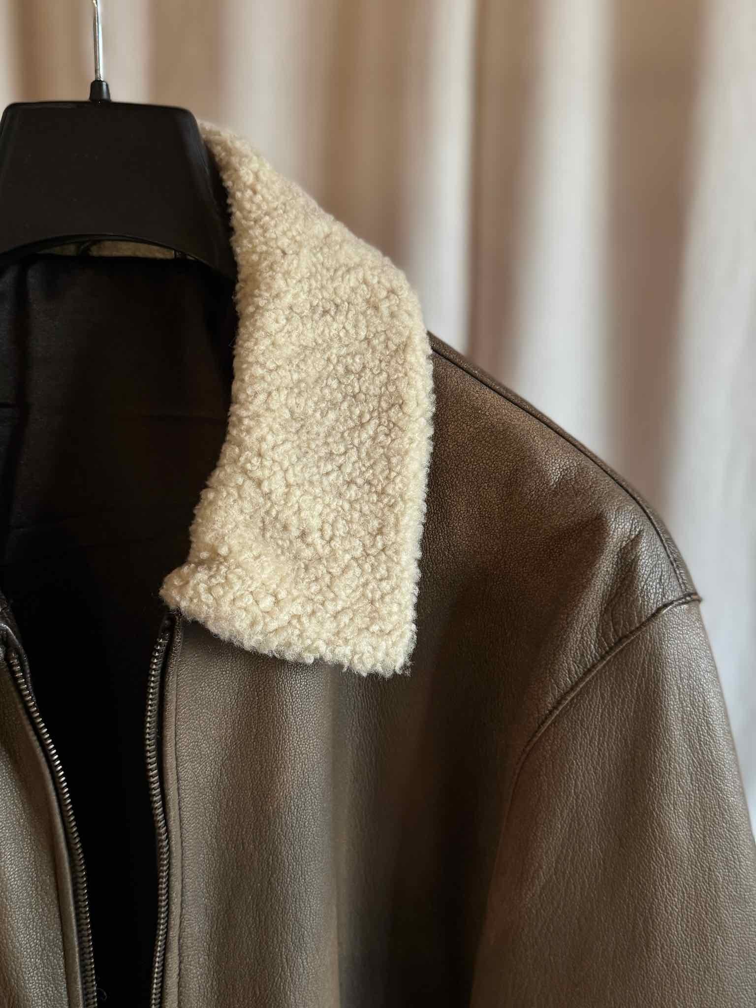 Lederjacke mit Fellkragen - Braun