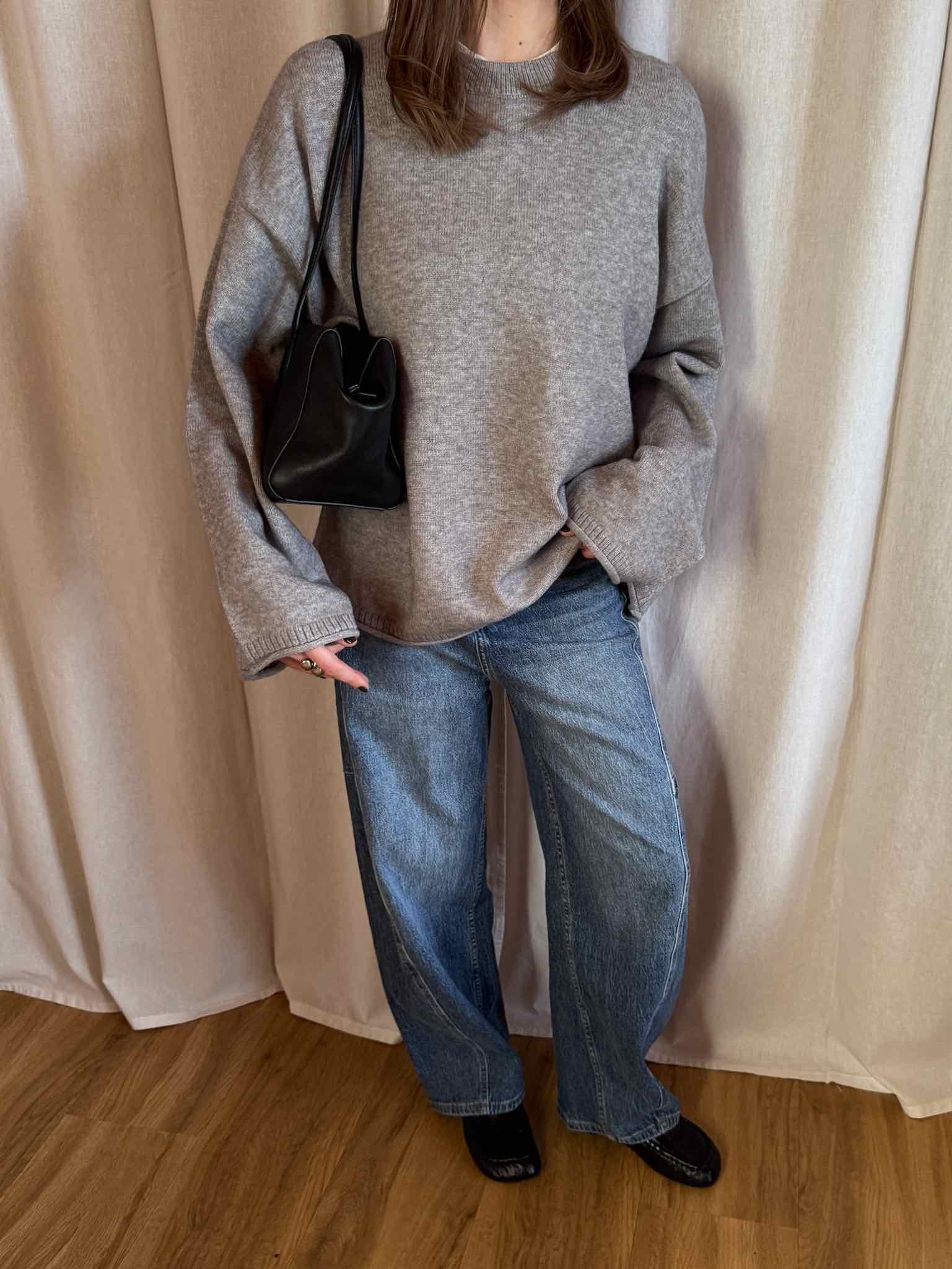 Oversized Strickpullover - Grau