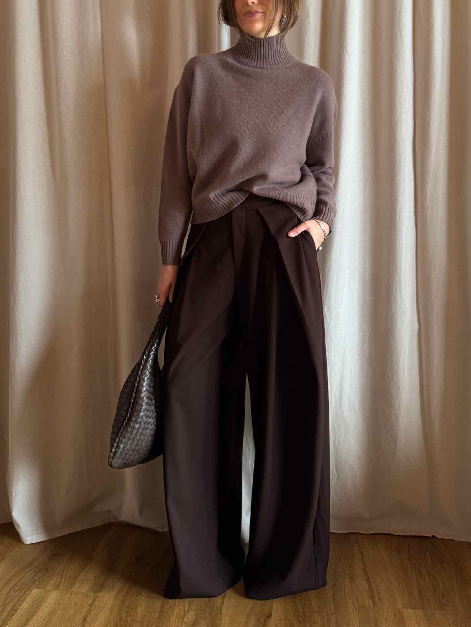Oversized Anzughose mit Bundfalten - Braun