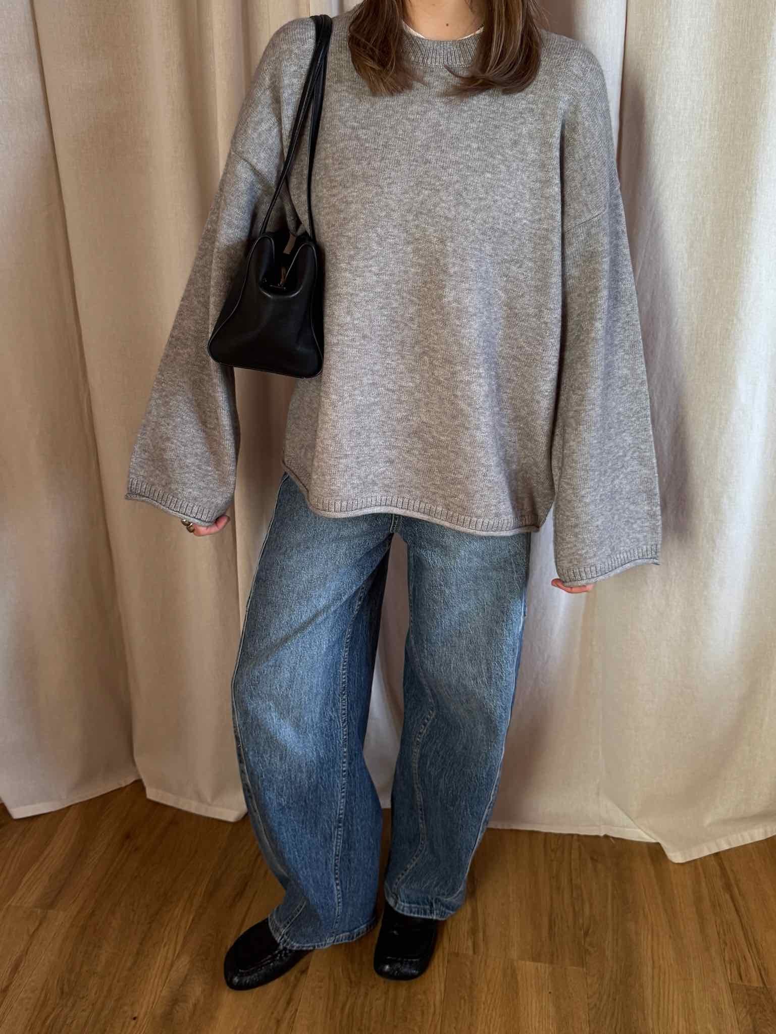 Oversized Strickpullover - Grau