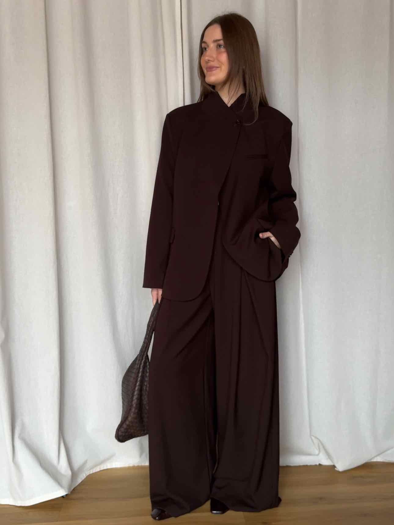 Oversized Anzughose mit Bundfalten - Braun
