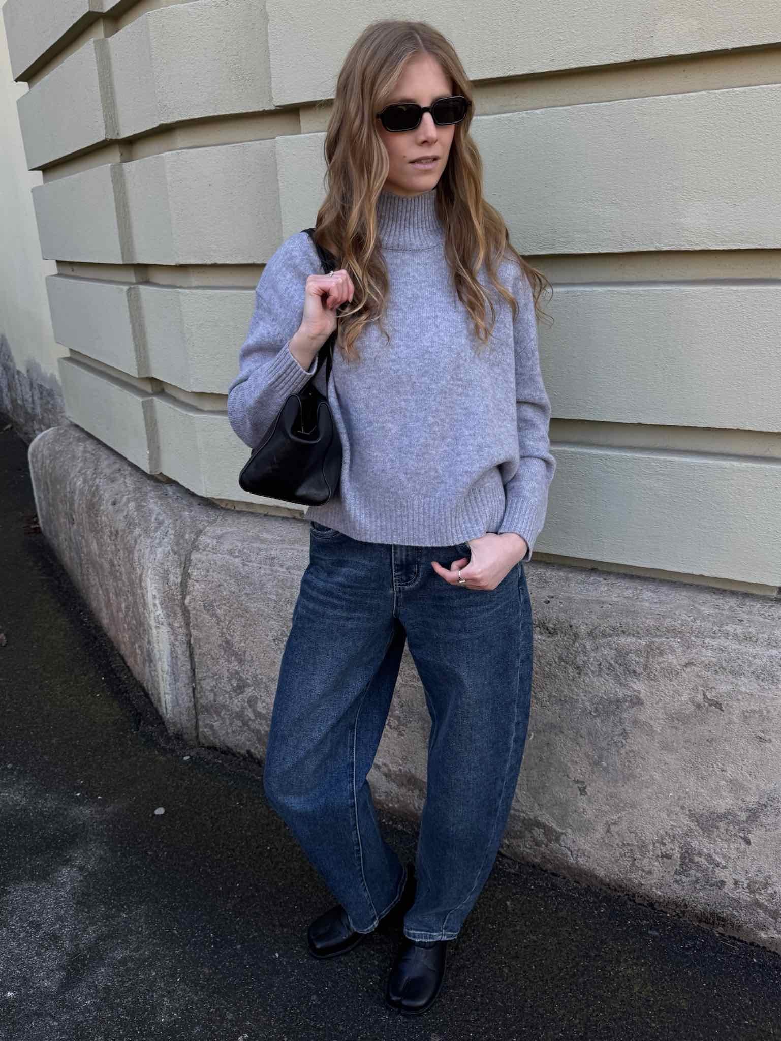 Stehkragen Strickpullover aus Wolle - Grau