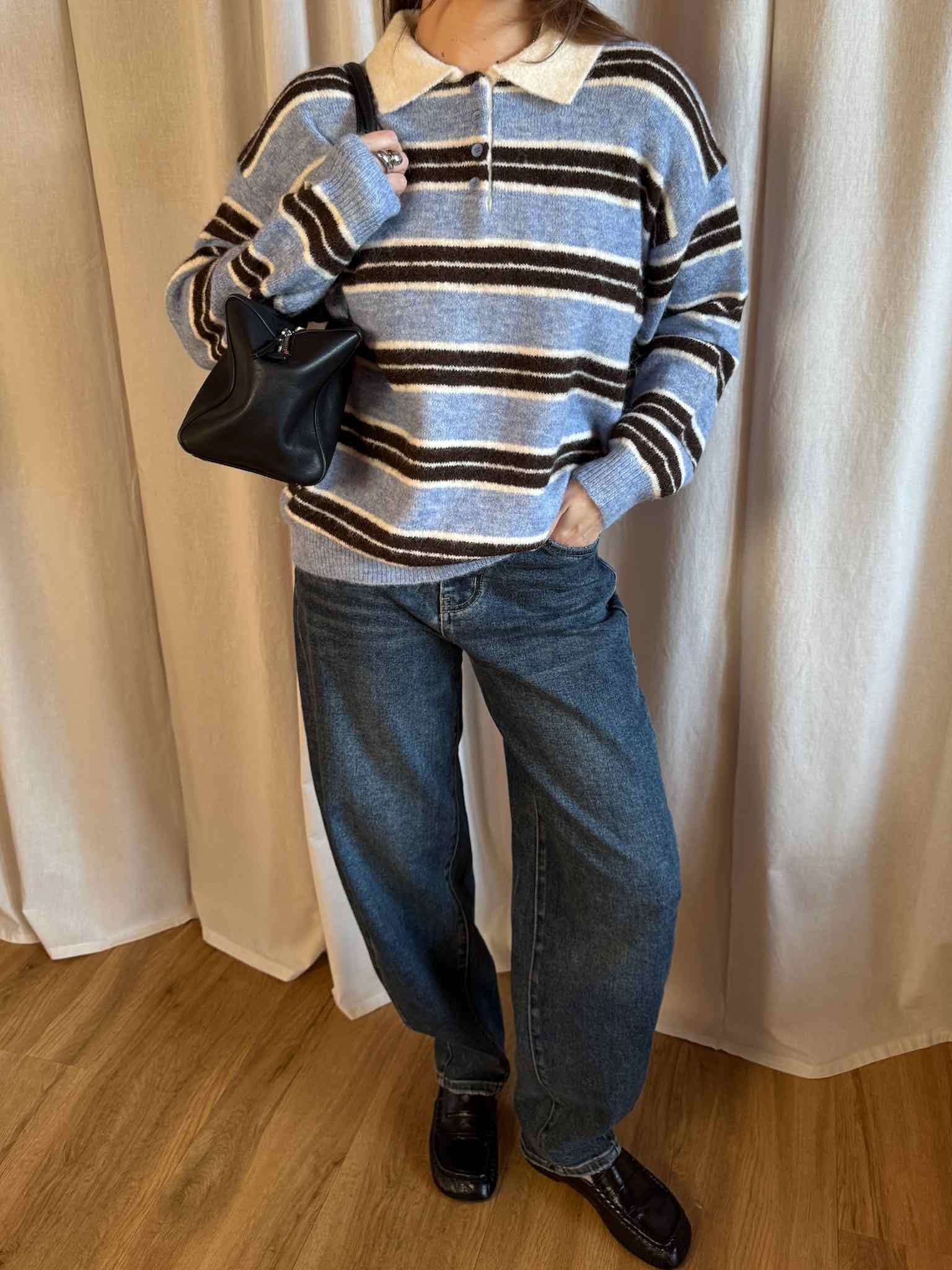 Striped Oversized Polo Pullover
