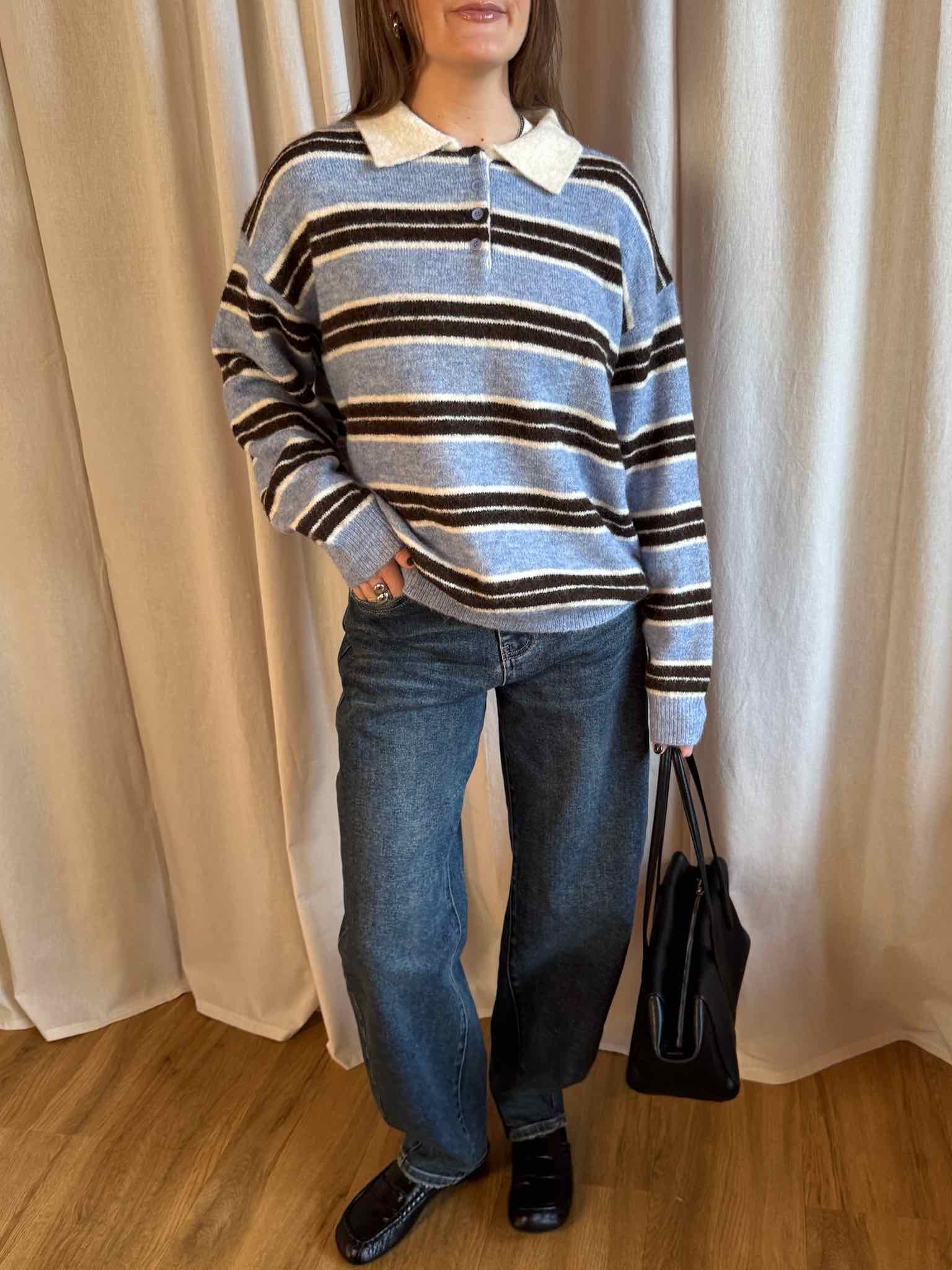 Striped Oversized Polo Pullover