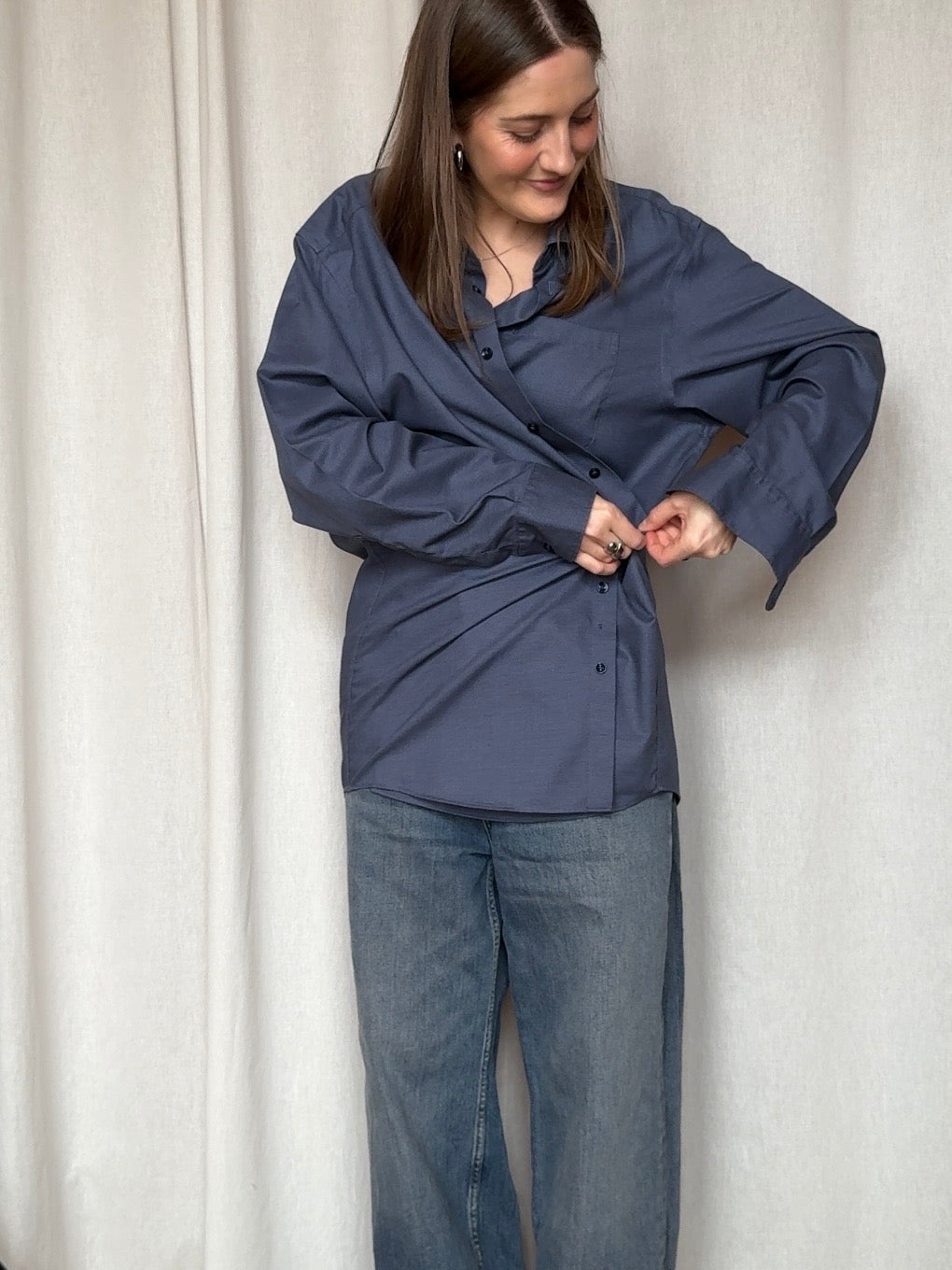 Upcycled Hemd 2-in-1 mit extra Knopfloch - Dunkelblau