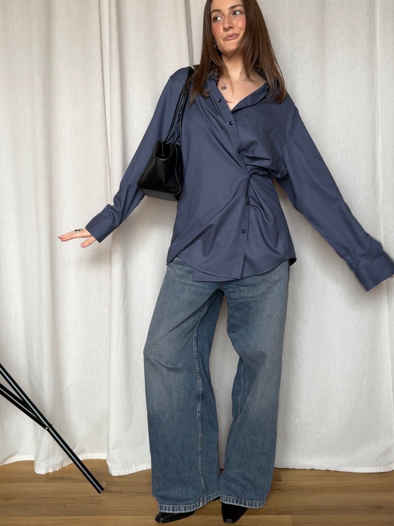 Upcycled Hemd 2-in-1 mit extra Knopfloch - Dunkelblau