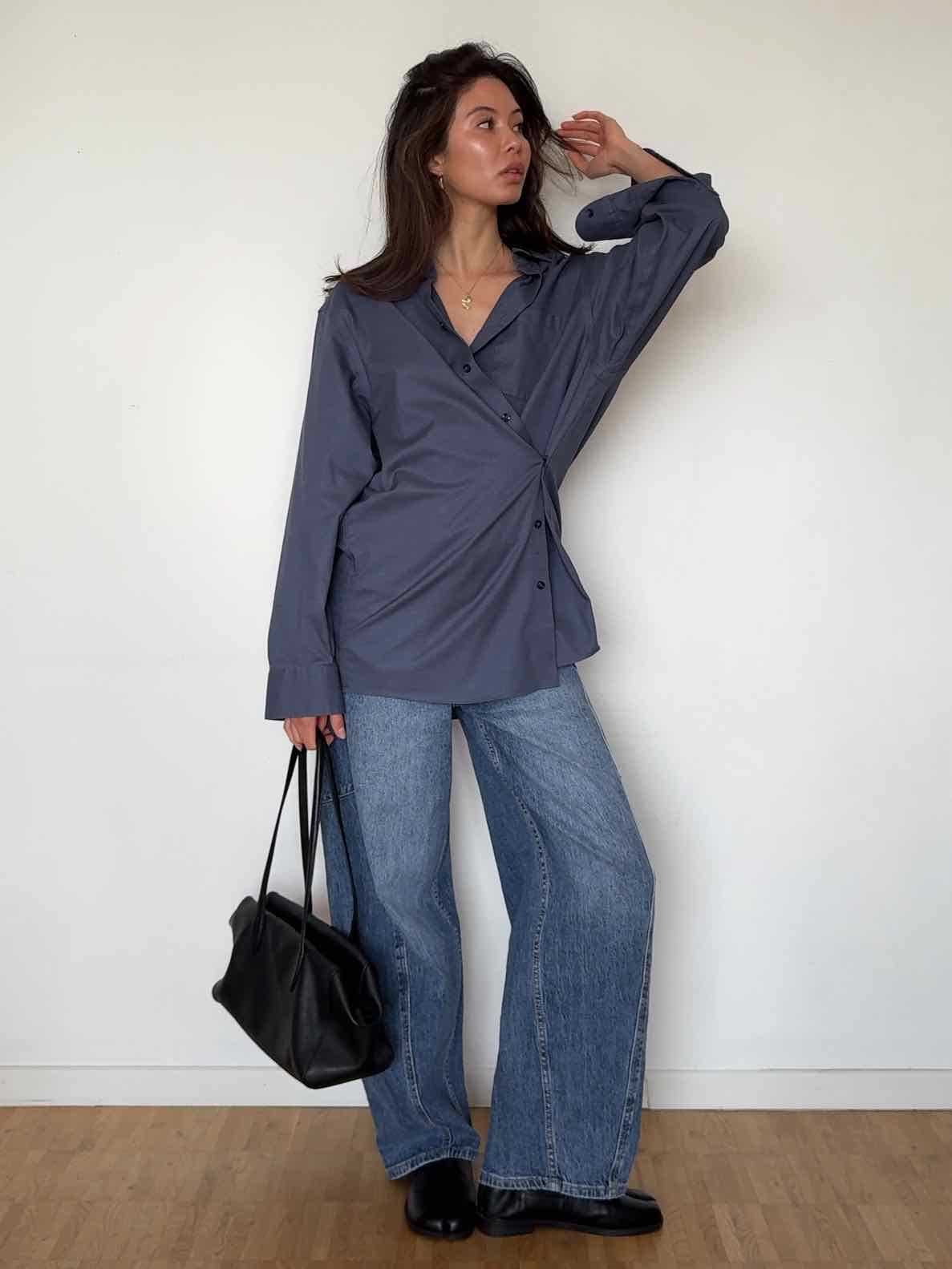 Upcycled Hemd 2-in-1 mit extra Knopfloch - Dunkelblau