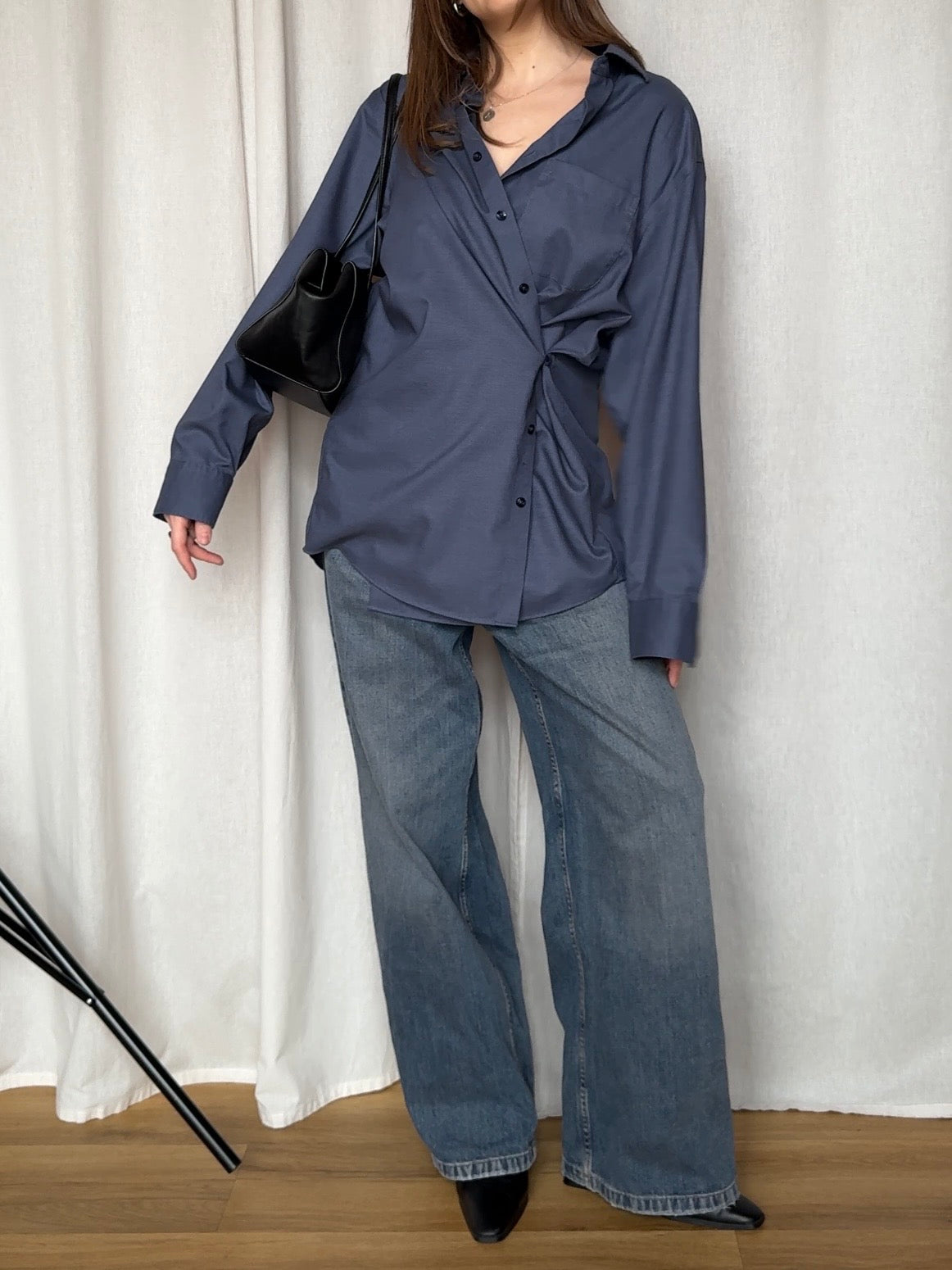 Upcycled Hemd 2-in-1 mit extra Knopfloch - Dunkelblau