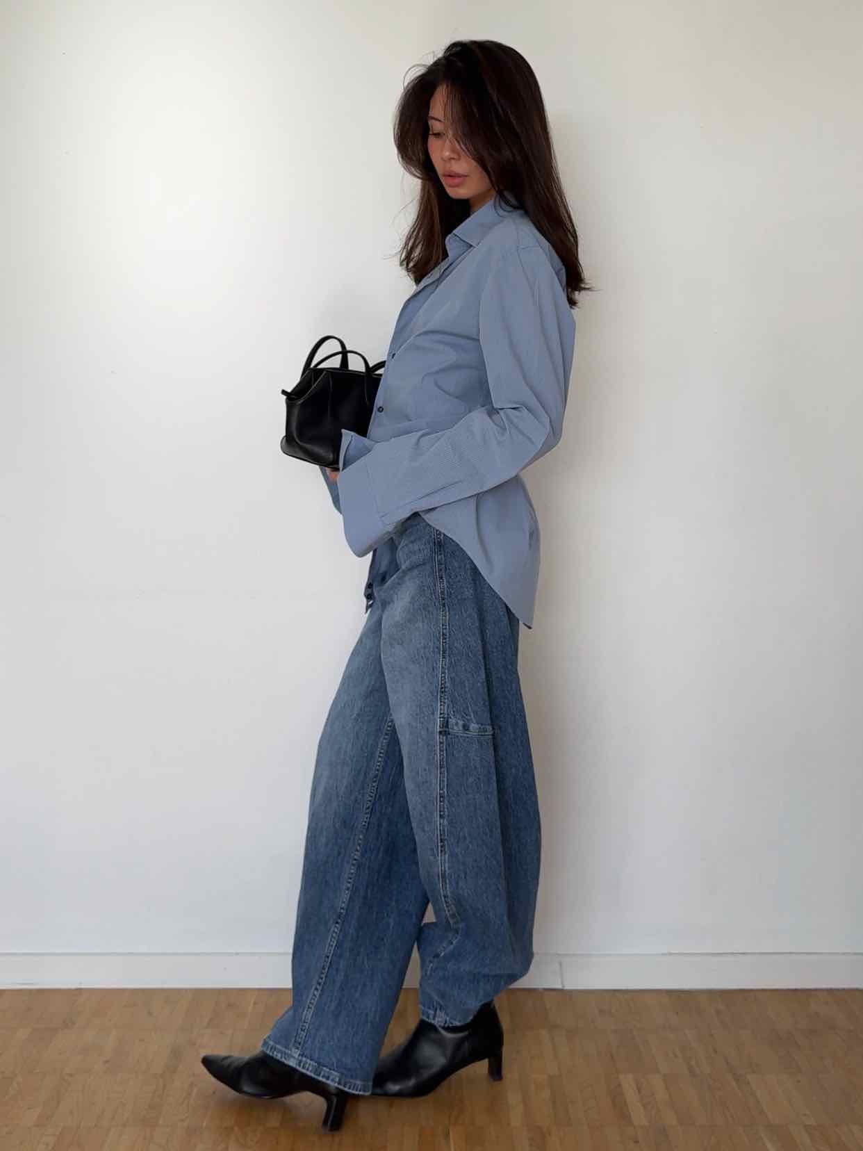 Upcycled Hemd tailliert - Hellblau gestreift