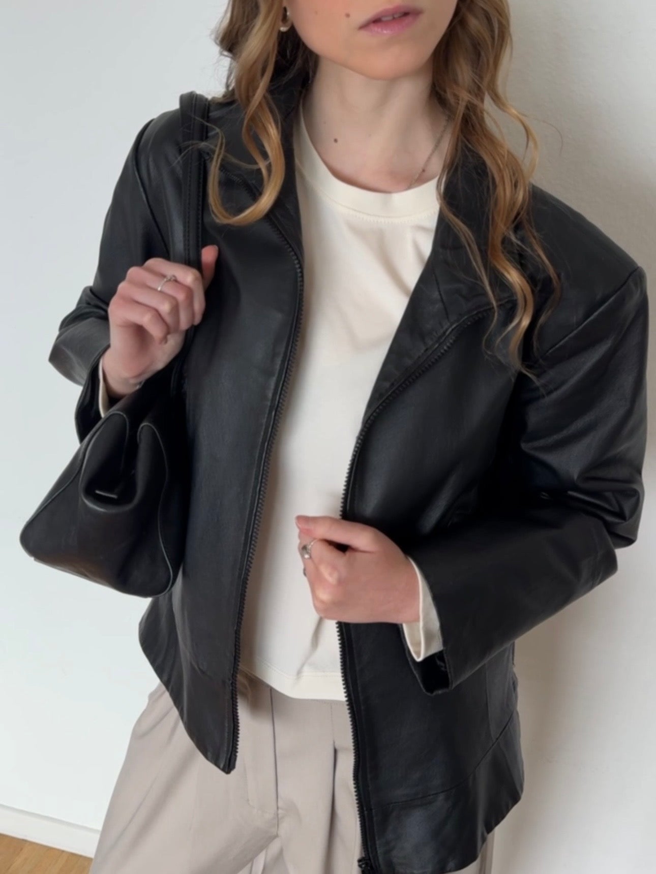 Vintage Boxy Lederjacke - Schwarz