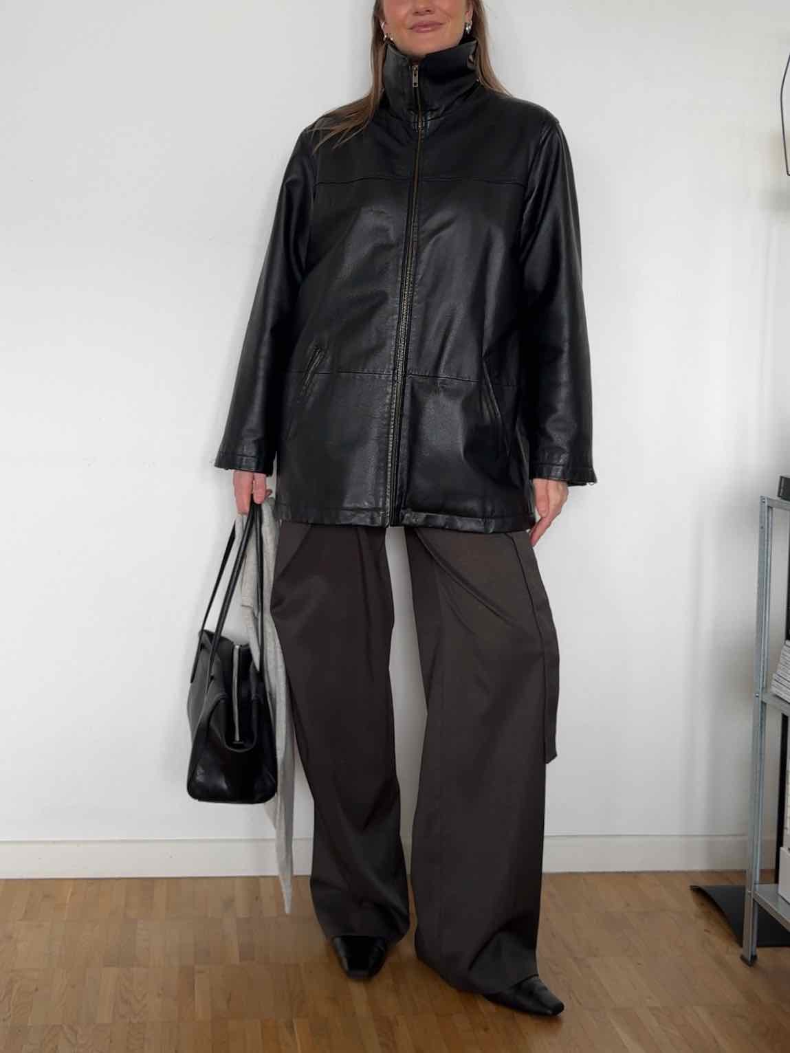 Vintage Lederjacke mit Funnel Neck - Schwarz