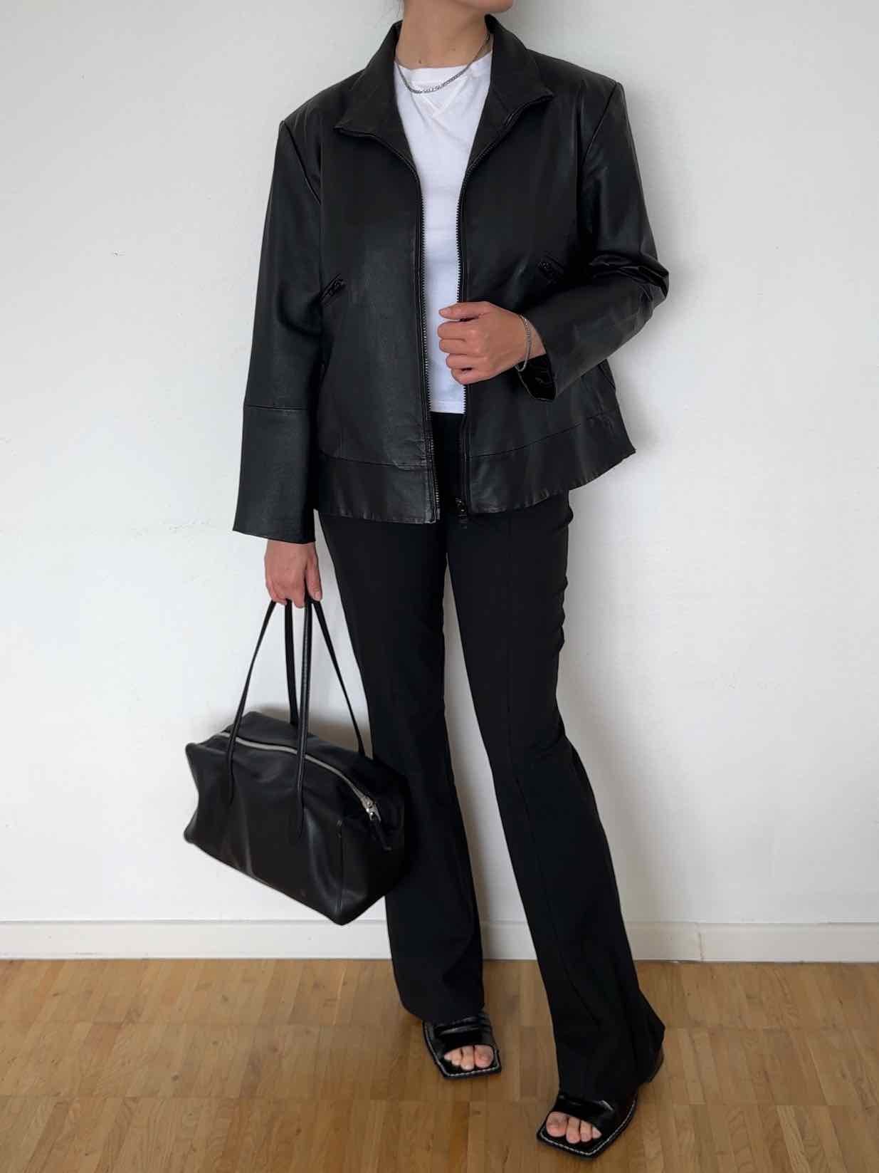 Vintage Boxy Lederjacke - Schwarz