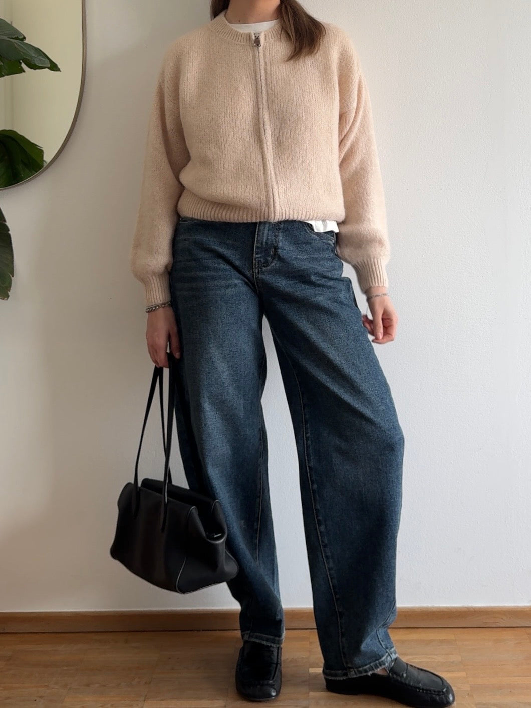 Zip Cardigan mit Kid Mohair - Apricot