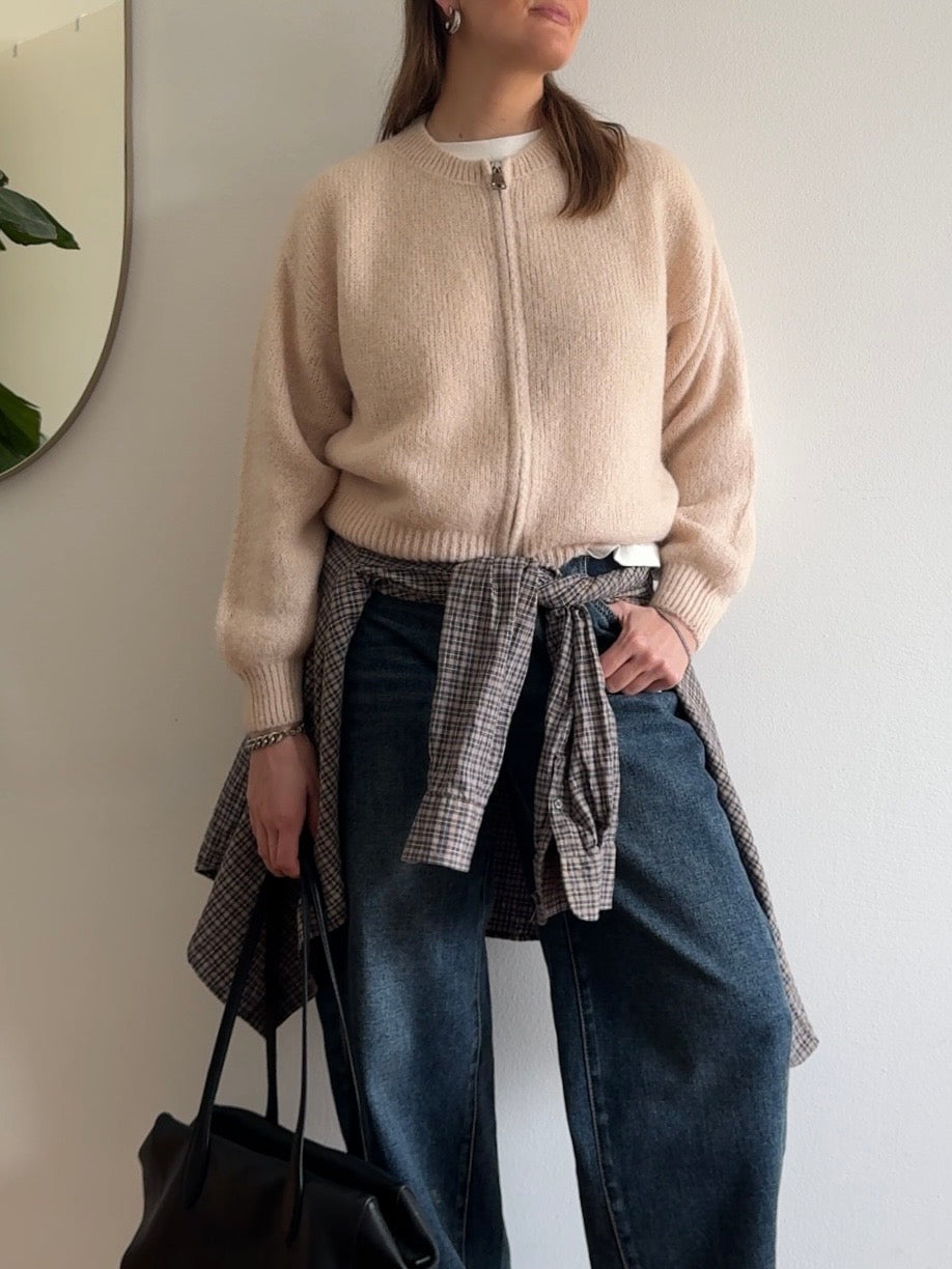 Zip Cardigan mit Kid Mohair - Apricot