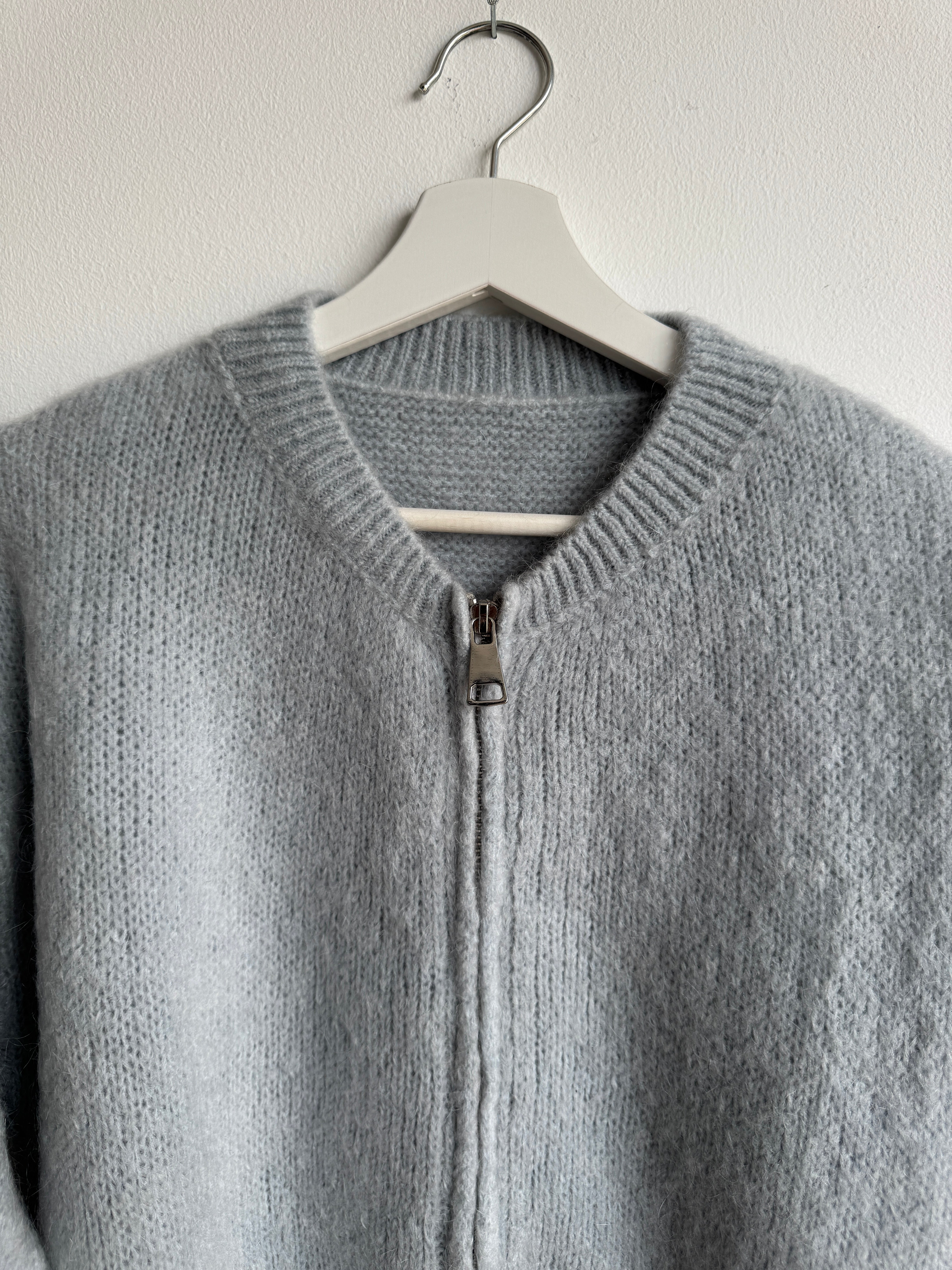 Zip Cardigan mit Kid Mohair - Blaugrau