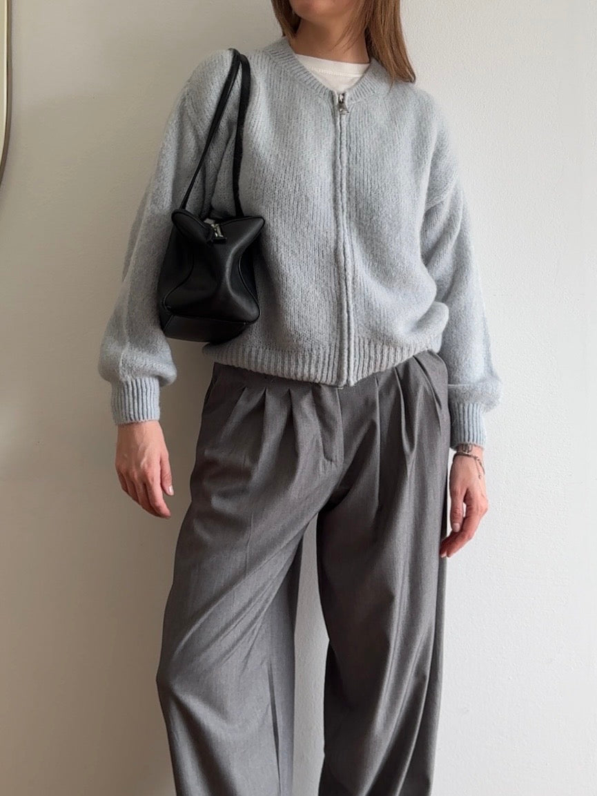 Zip Cardigan mit Kid Mohair - Blaugrau