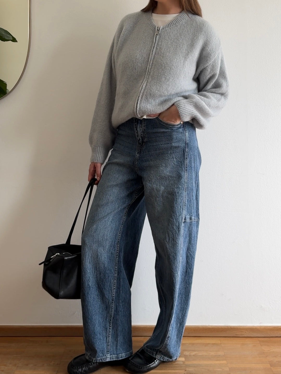 Zip Cardigan mit Kid Mohair - Blaugrau