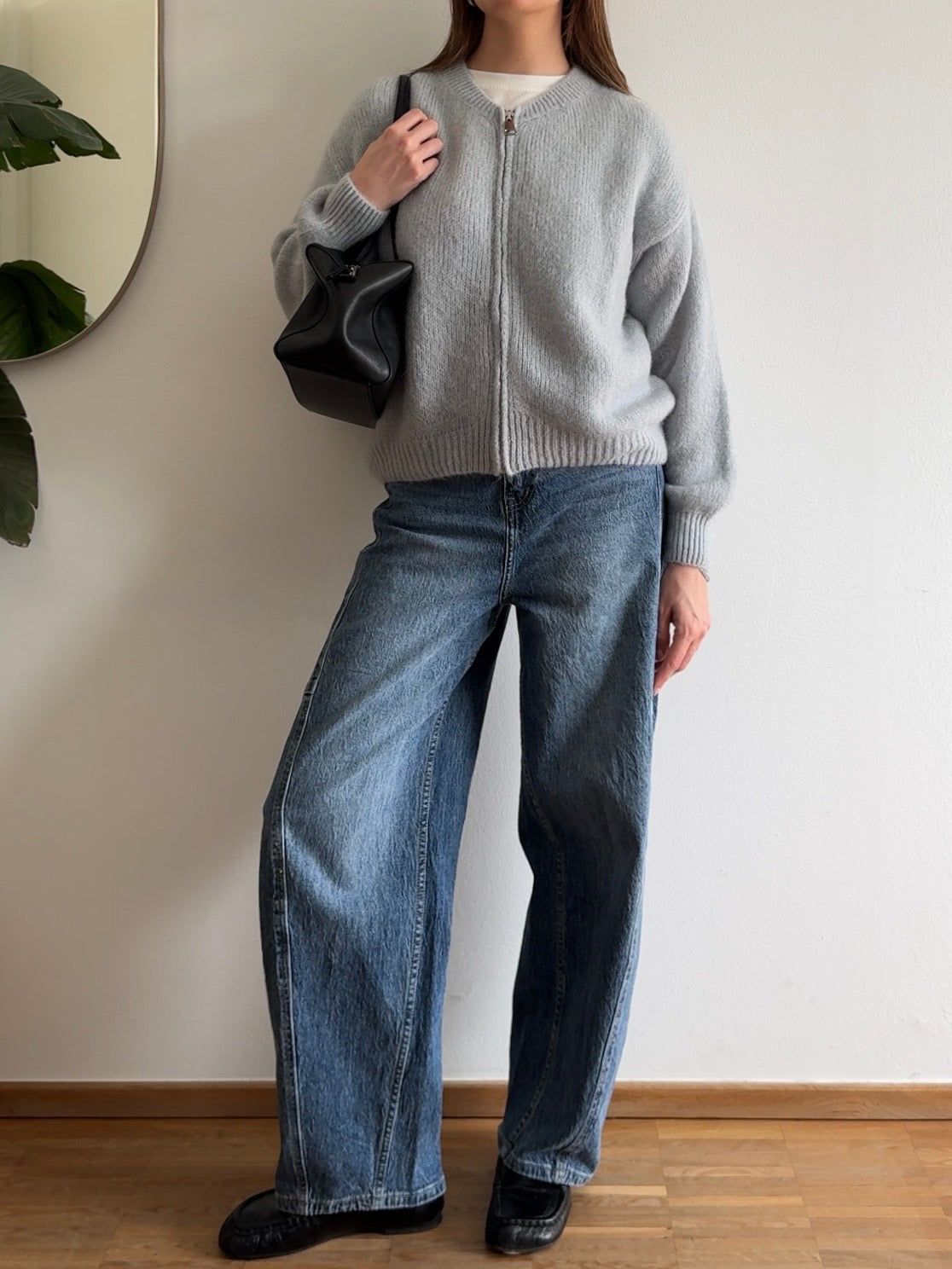 Zip Cardigan mit Kid Mohair - Blaugrau