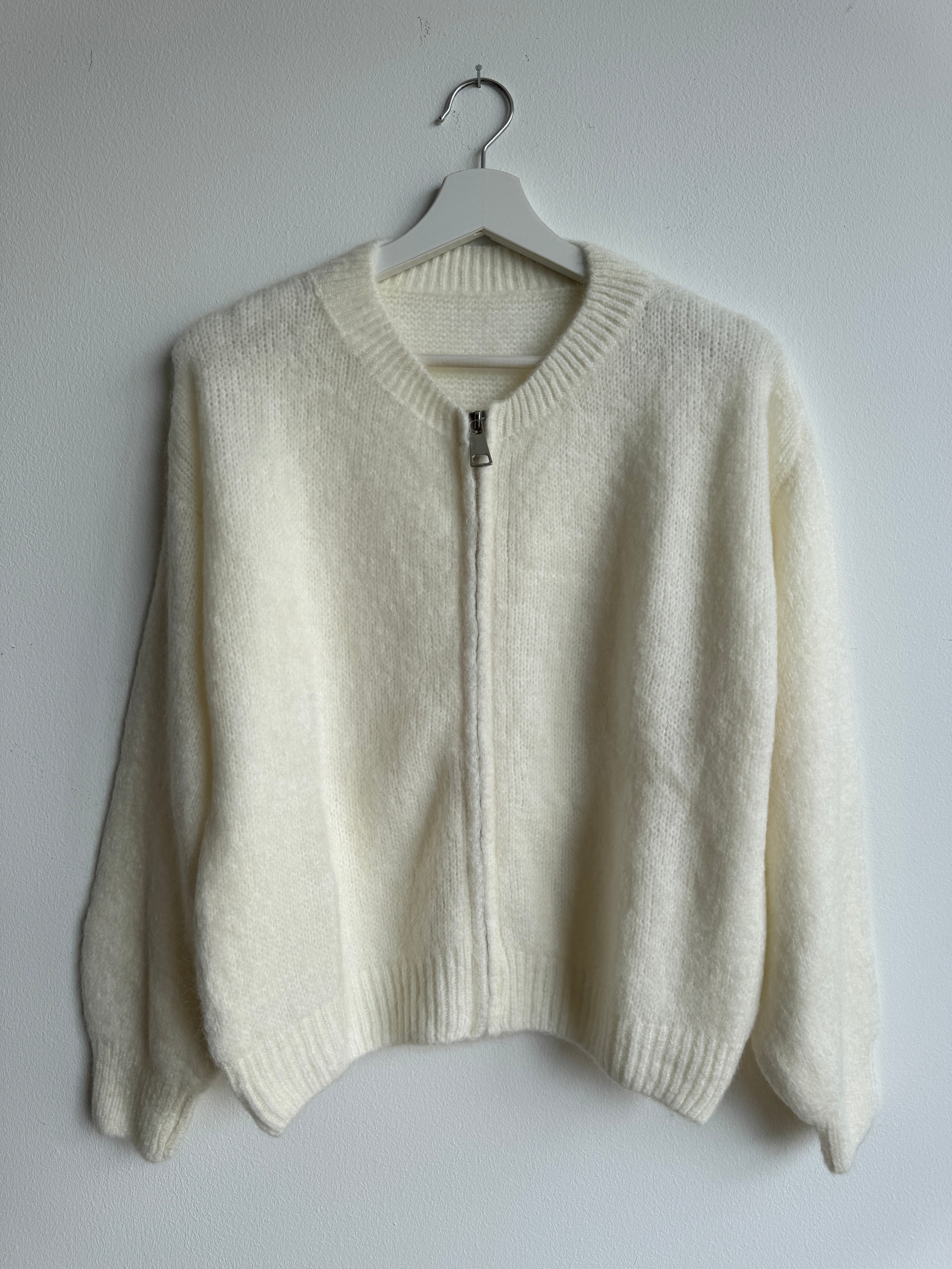 Zip Cardigan mit Kid Mohair - Creme