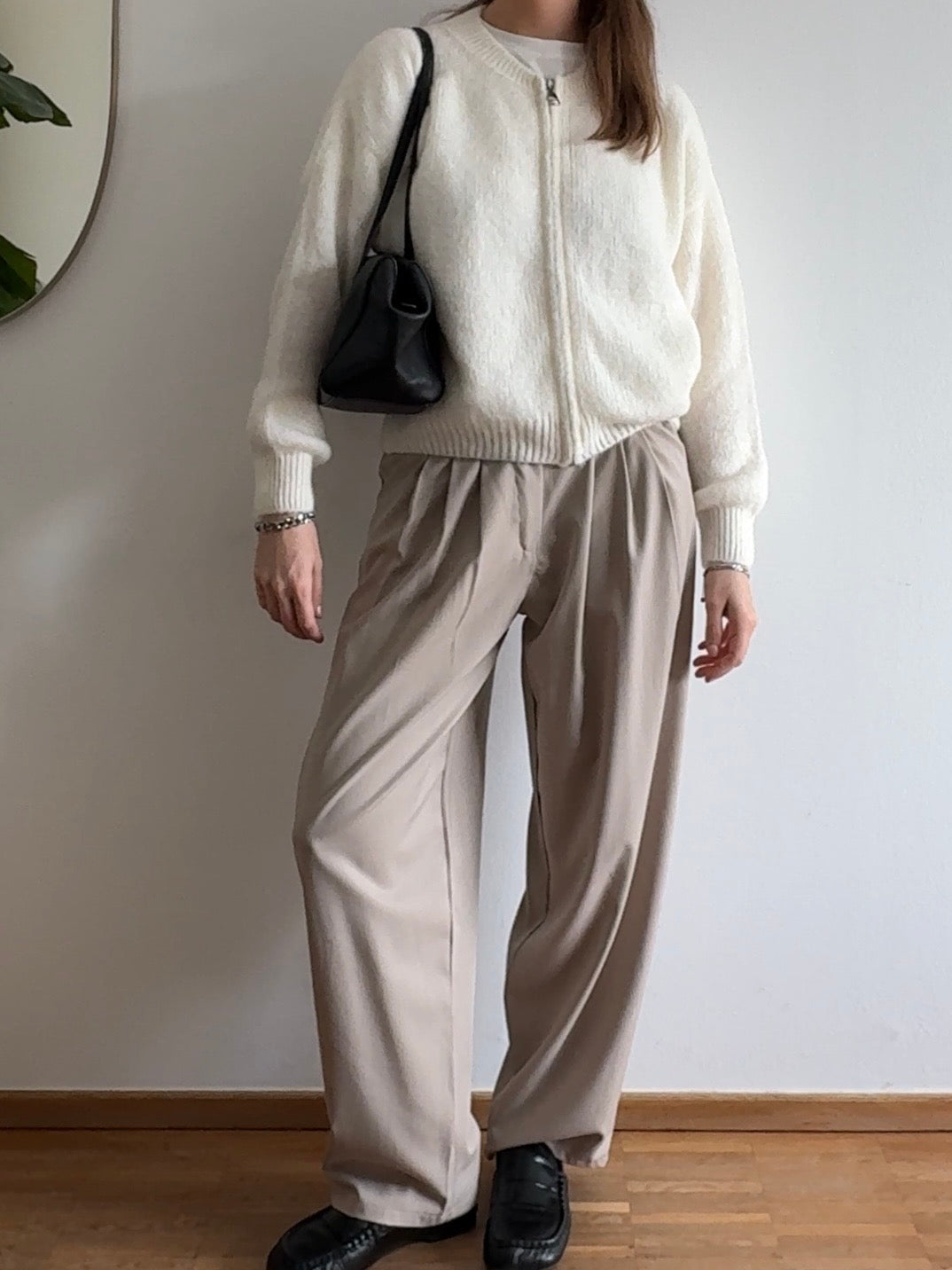 Zip Cardigan mit Kid Mohair - Creme