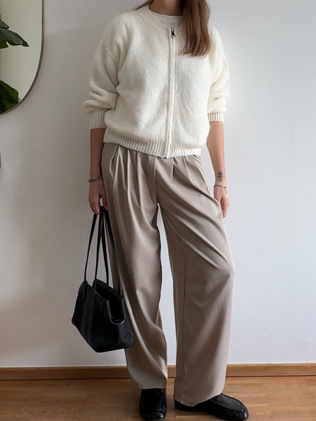 Zip Cardigan mit Kid Mohair - Creme