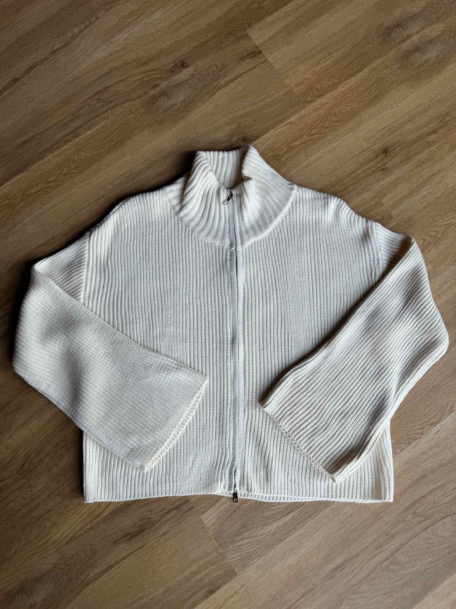 Zip Cardigan mit Stehkragen - Creme
