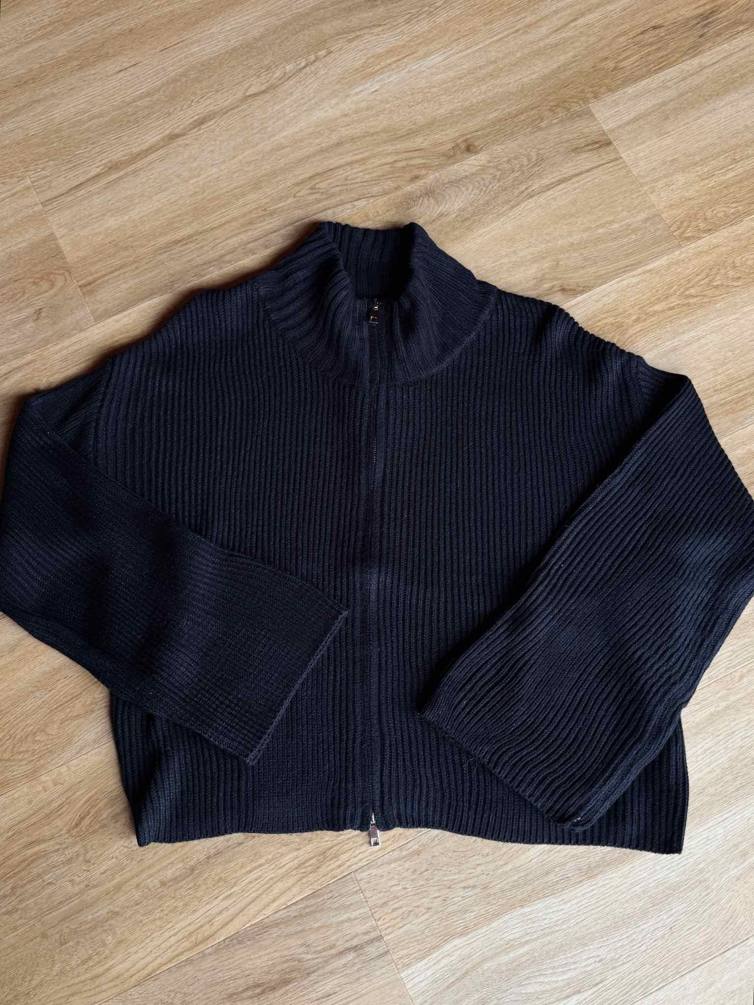Zip Cardigan mit Stehkragen - Schwarz