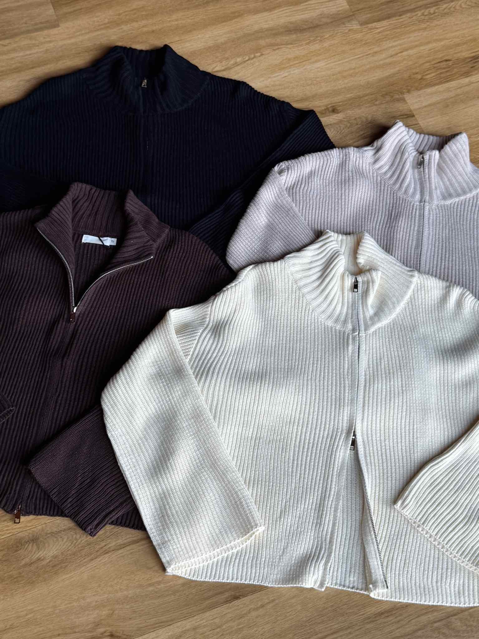 Zip Cardigan mit Stehkragen - Creme