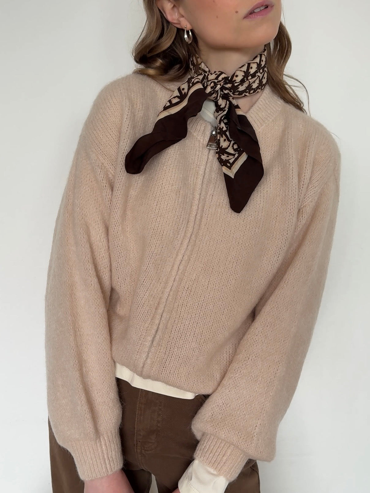 Zip Cardigan mit Kid Mohair - Apricot