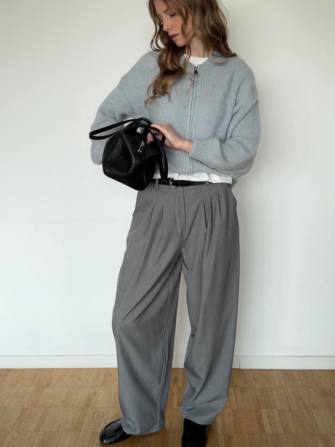 Zip Cardigan mit Kid Mohair - Blaugrau