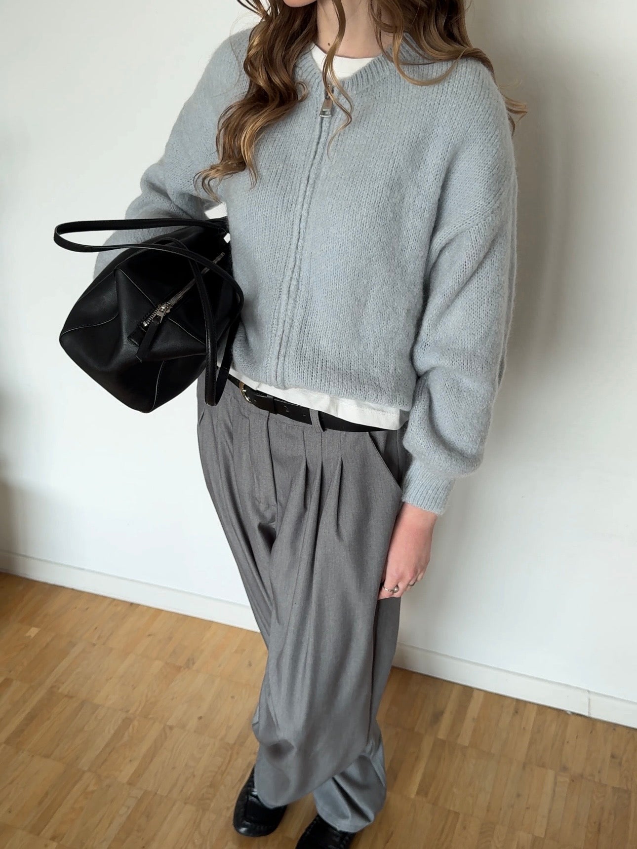 Zip Cardigan mit Kid Mohair - Blaugrau