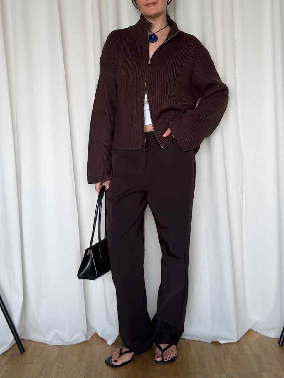 Zip Cardigan mit Stehkragen - Schokobraun