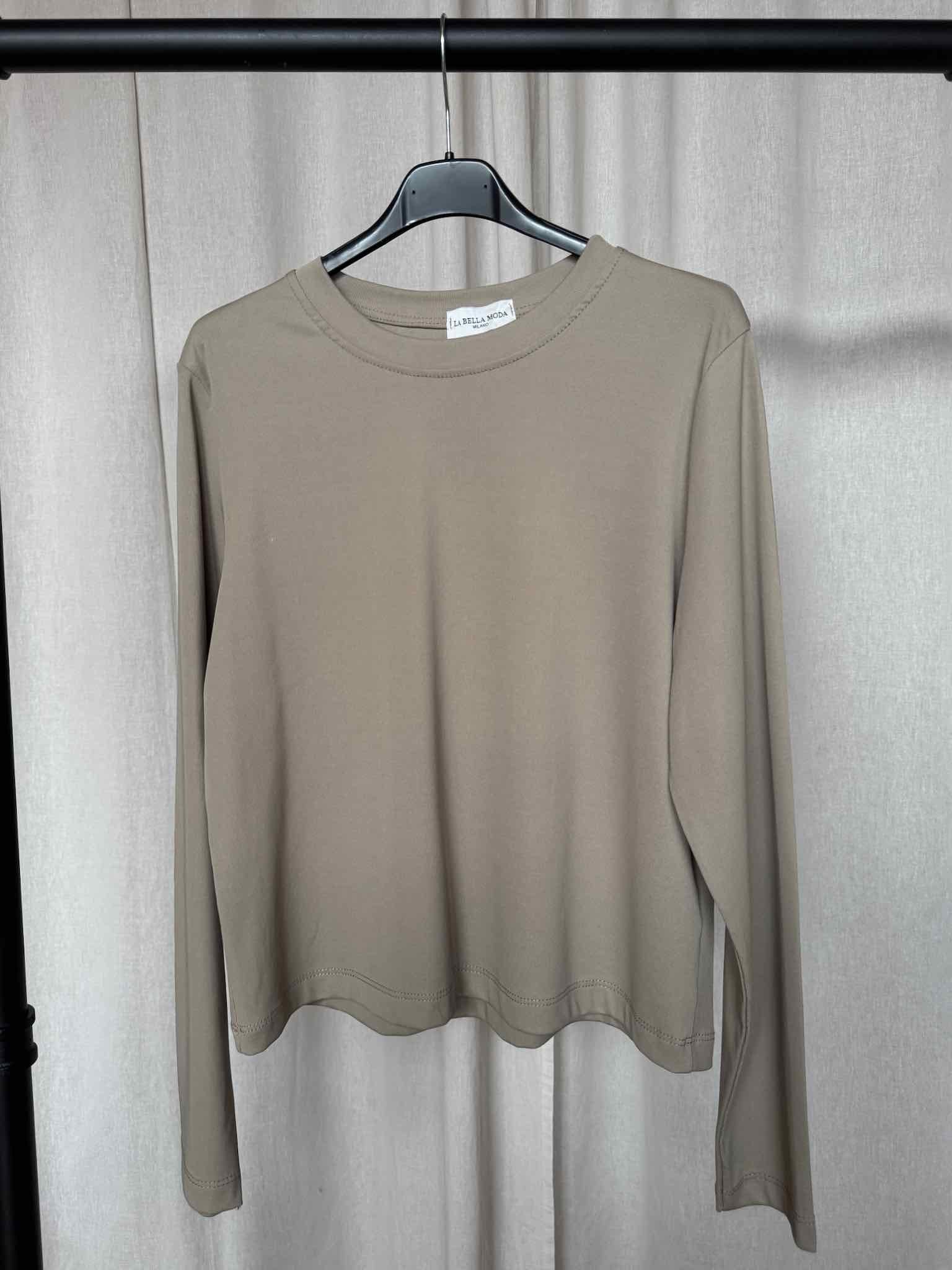 Basic Langarm Shirt - Taupe