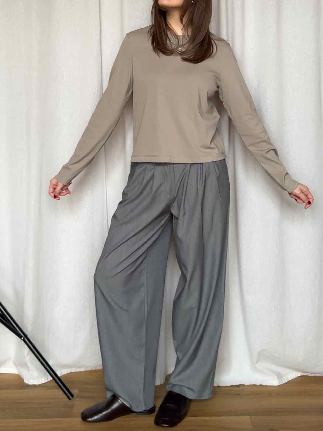 Basic Langarm Shirt - Taupe