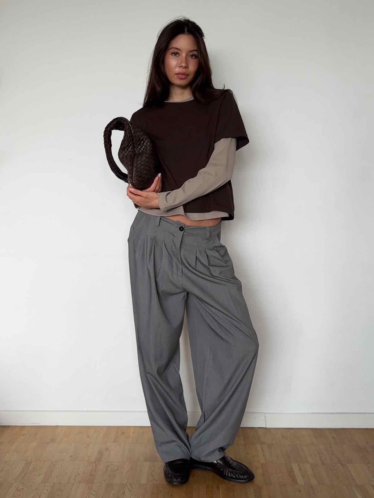 Basic Langarm Shirt - Taupe