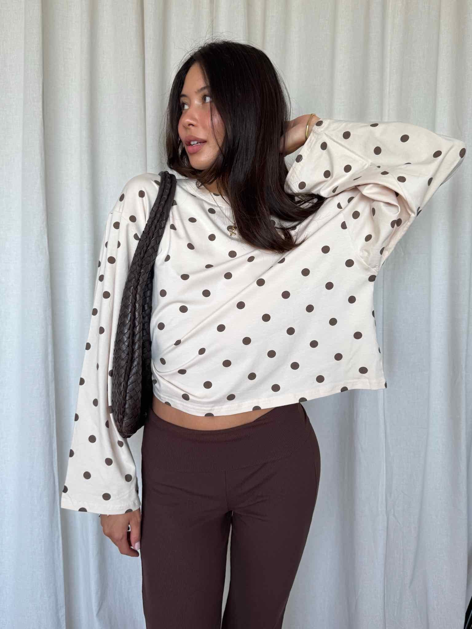 Boxy Longsleeve Dots - Beige/Braun