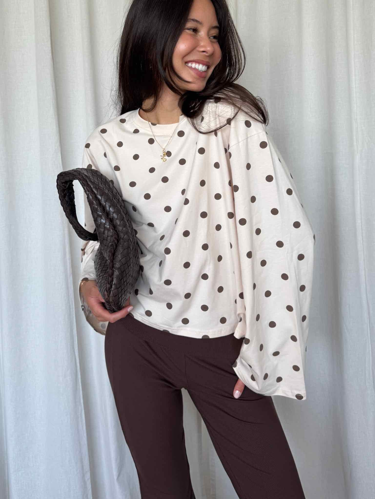 Boxy Longsleeve Dots - Beige/Braun