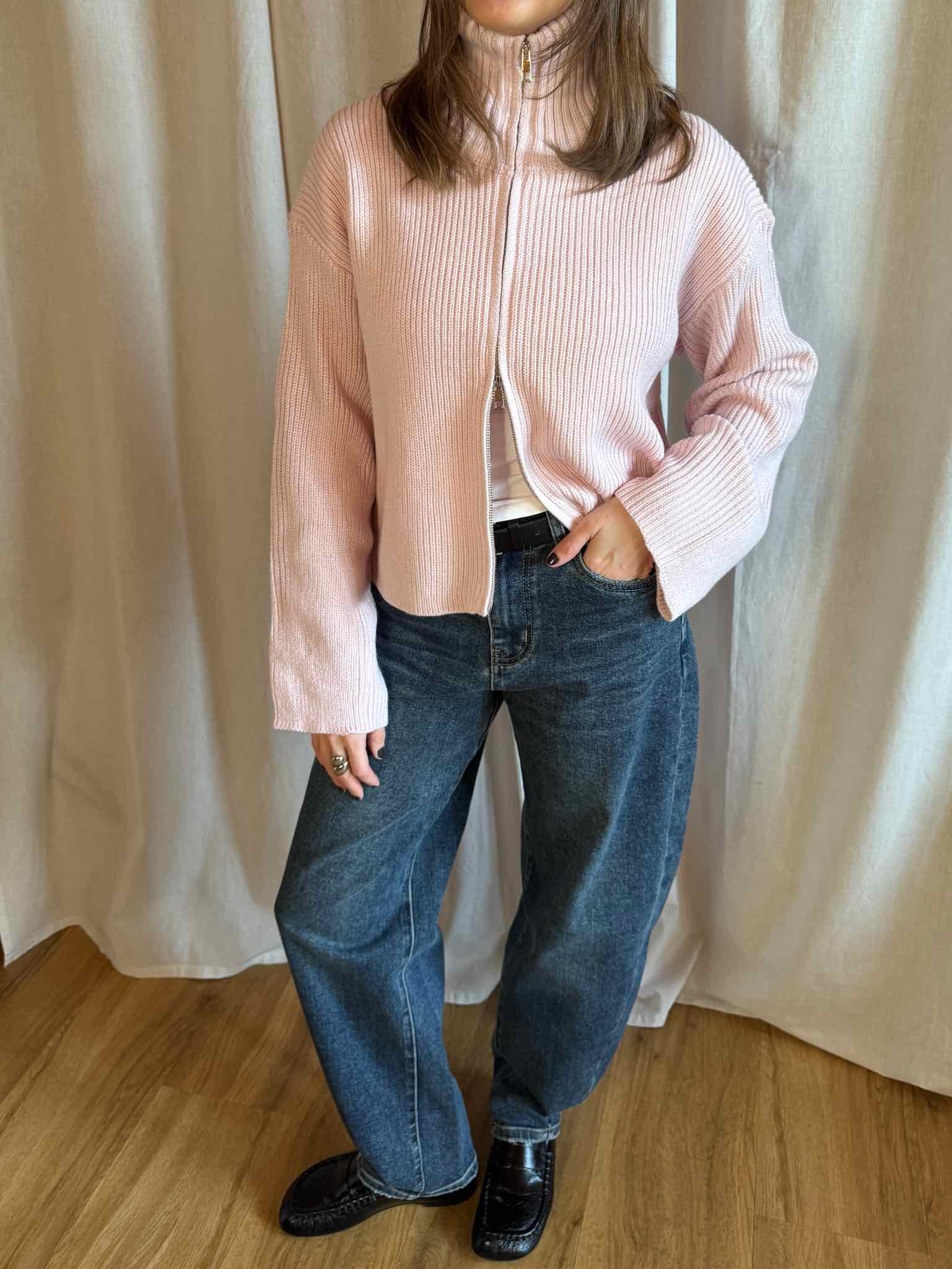 Cardigan mit Stehkragen - Rosa